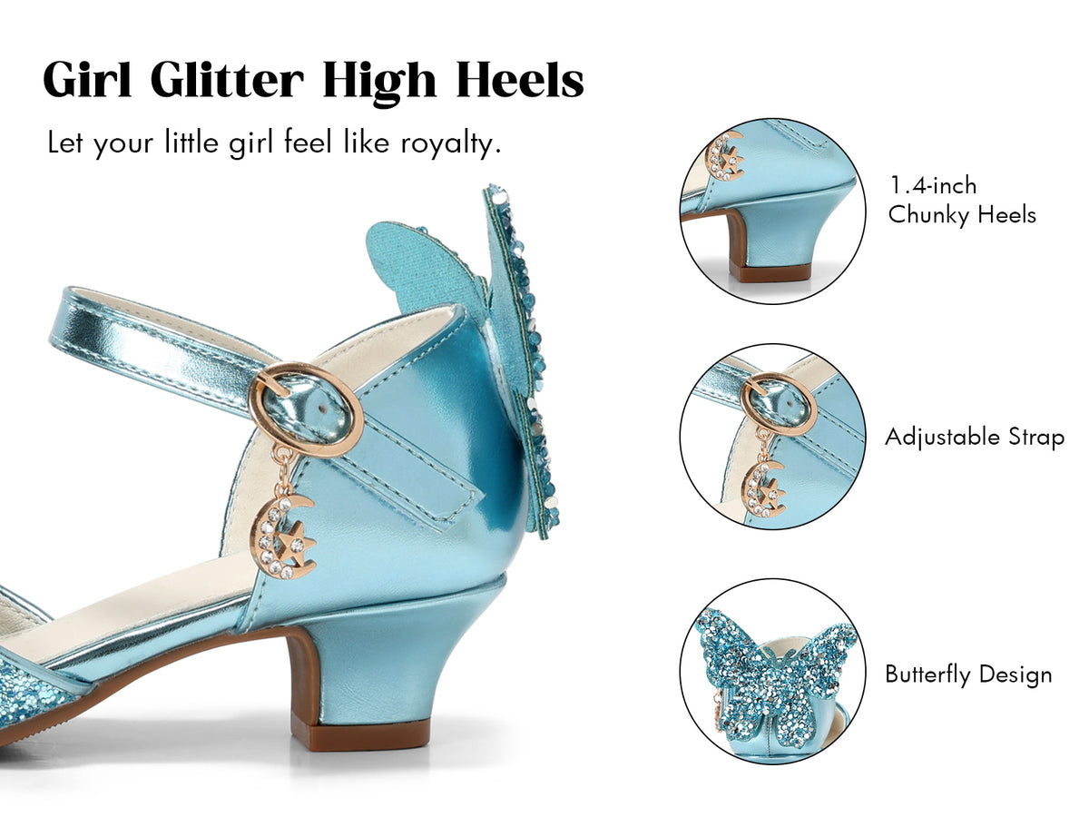 Coutgo Girls Glitter Princess High Heel Dress Shoes
