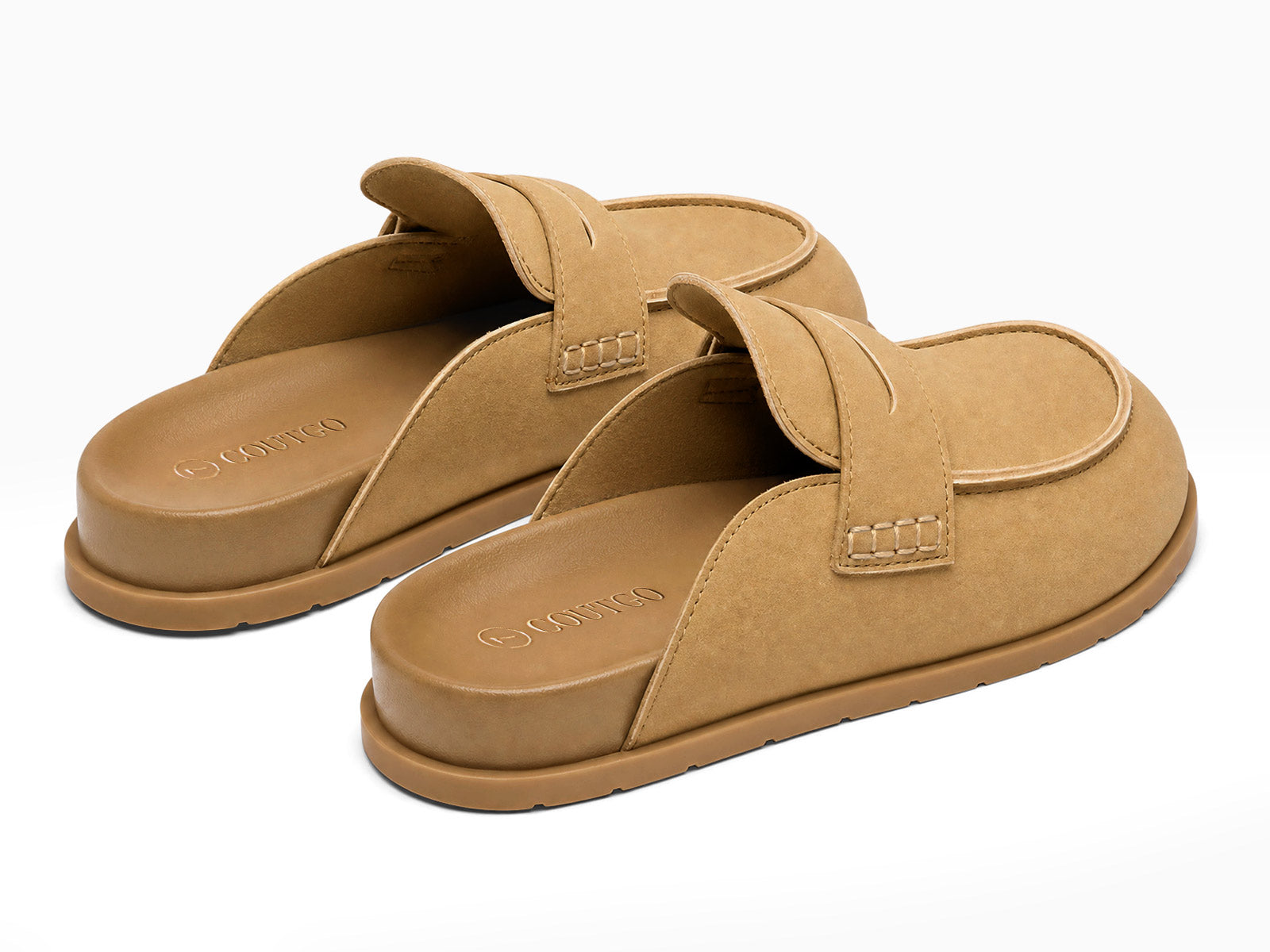 Coutgo Women Camel Suede Platform Mules