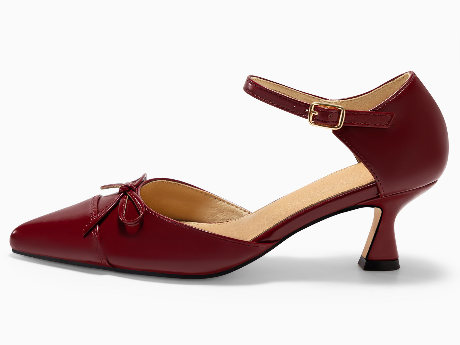 Coutgo Womens Wine Red Bow Kitten Heels