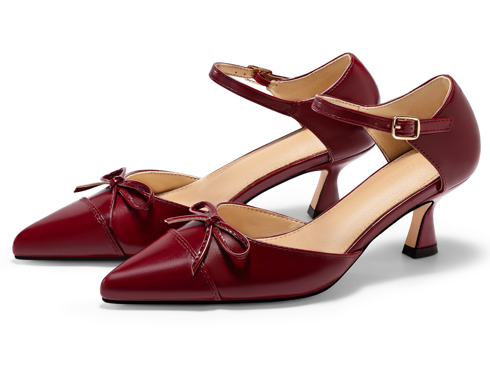 Coutgo Womens Wine Red Bow Kitten Heels