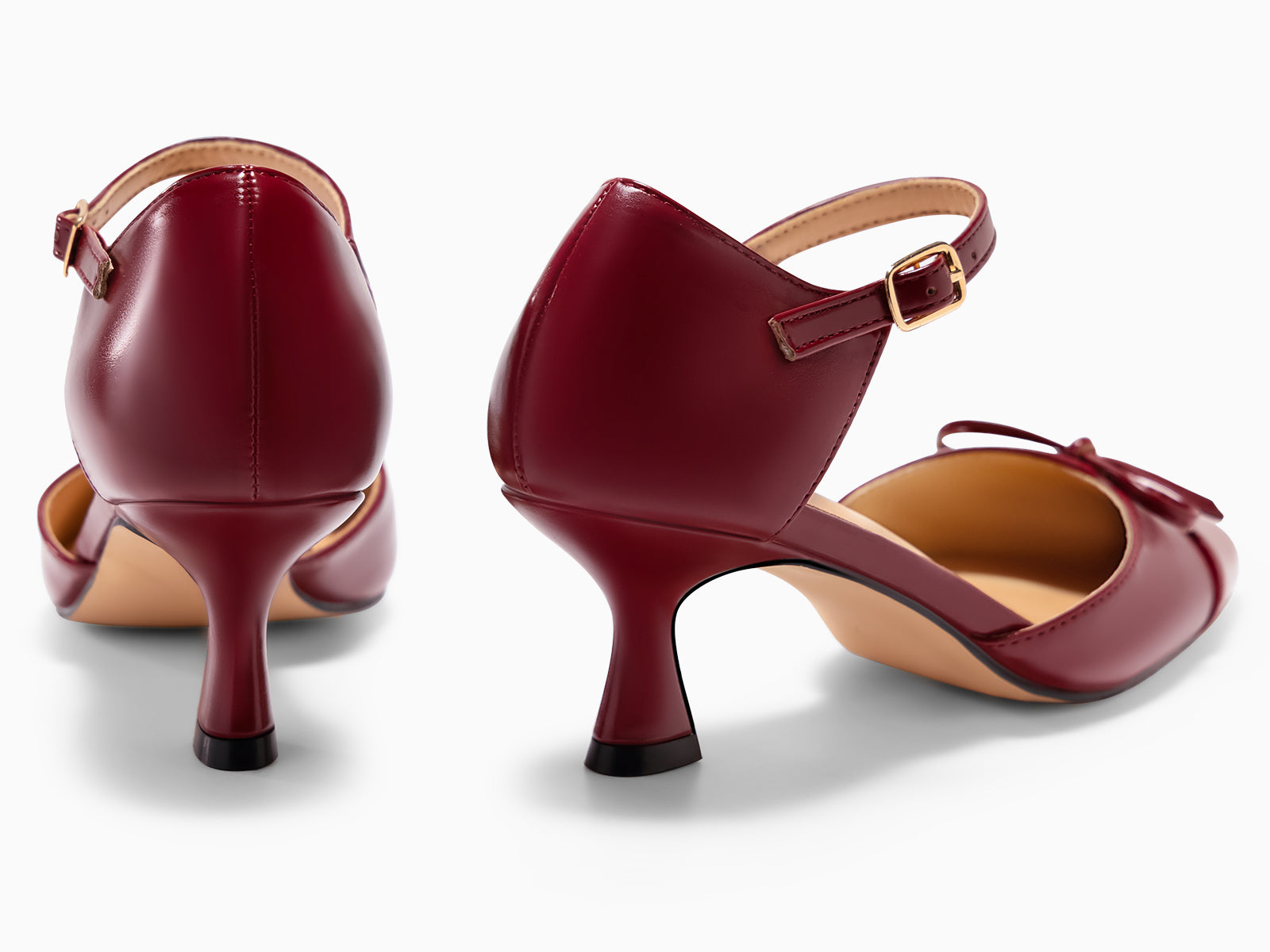 Coutgo Womens Wine Red Bow Kitten Heels