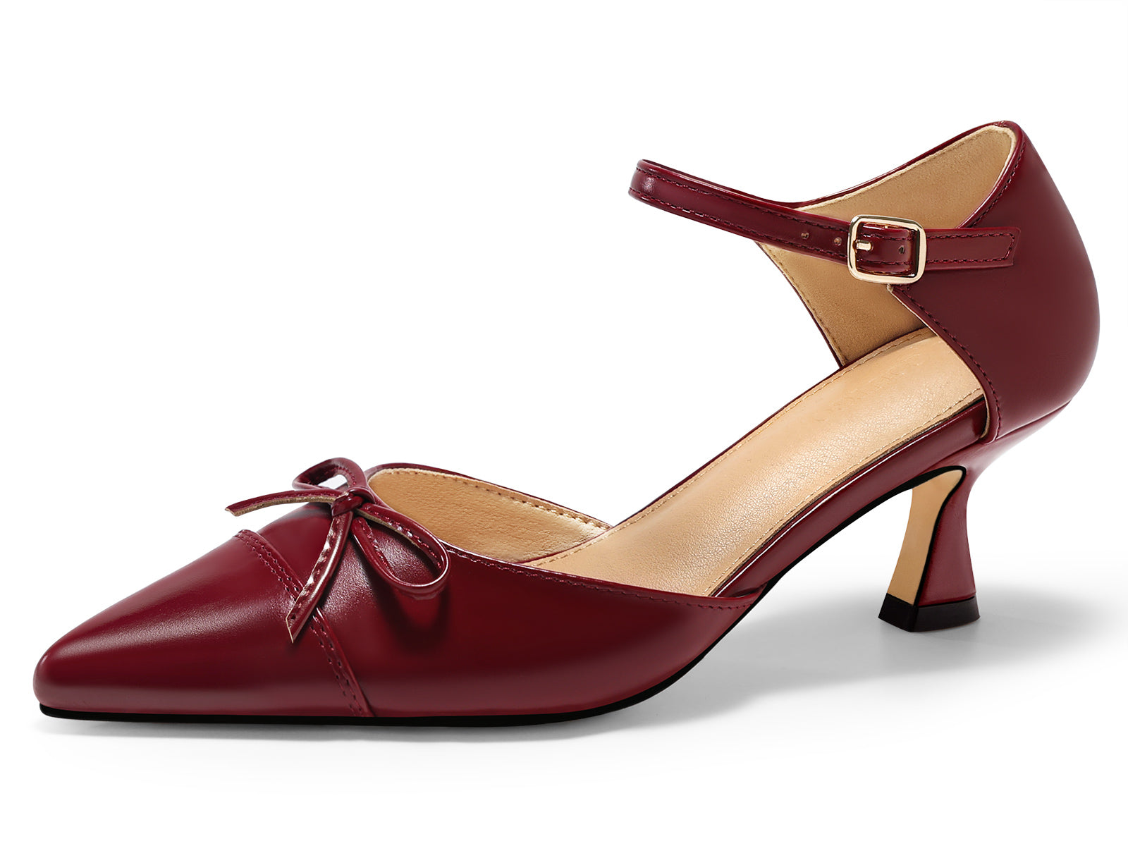 Coutgo Womens Wine Red Bow Kitten Heels