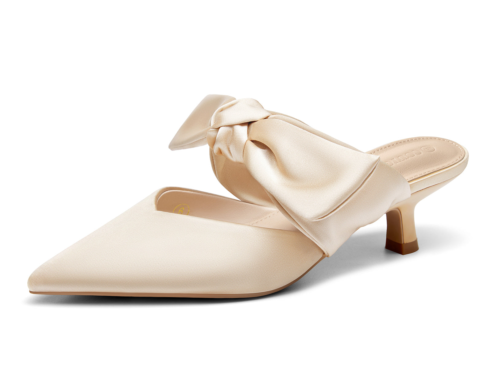 Coutgo Women's Champagne Kitten Bow Strap Heels