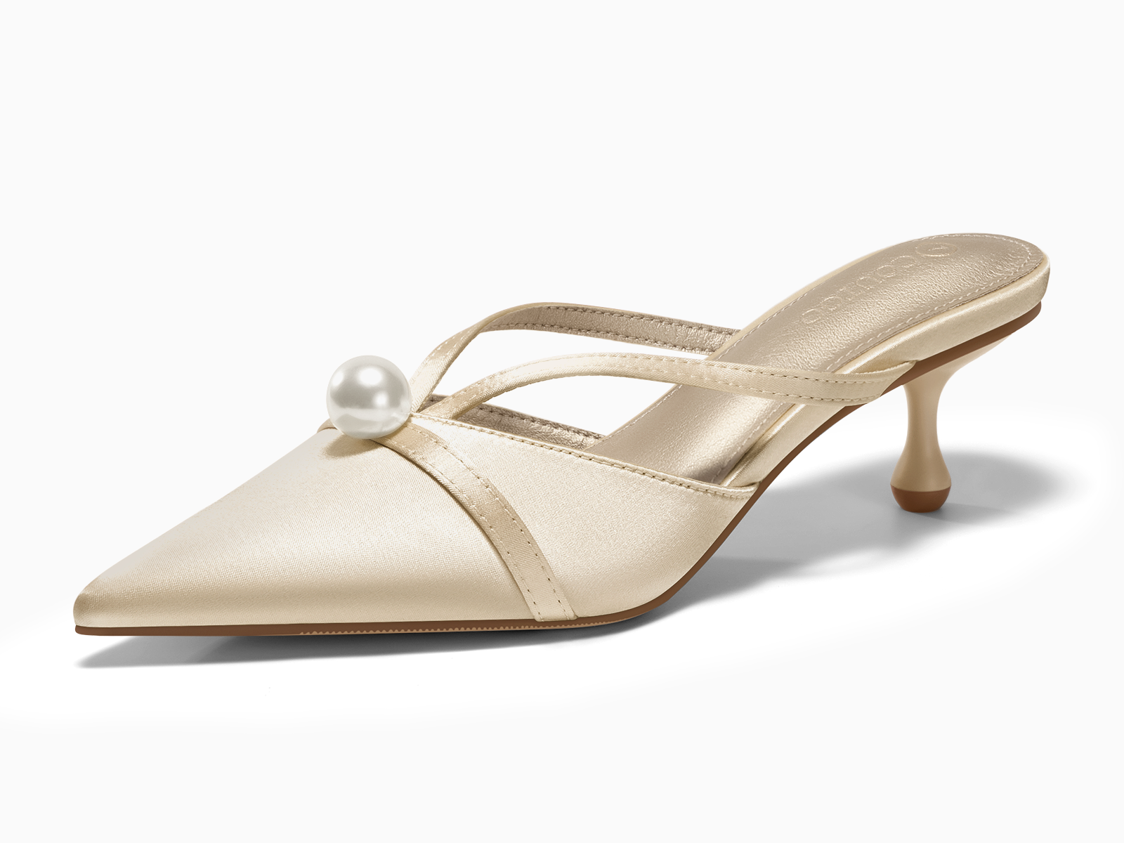 Coutgo Womens Champagne Gold Pearl Kitten Heels