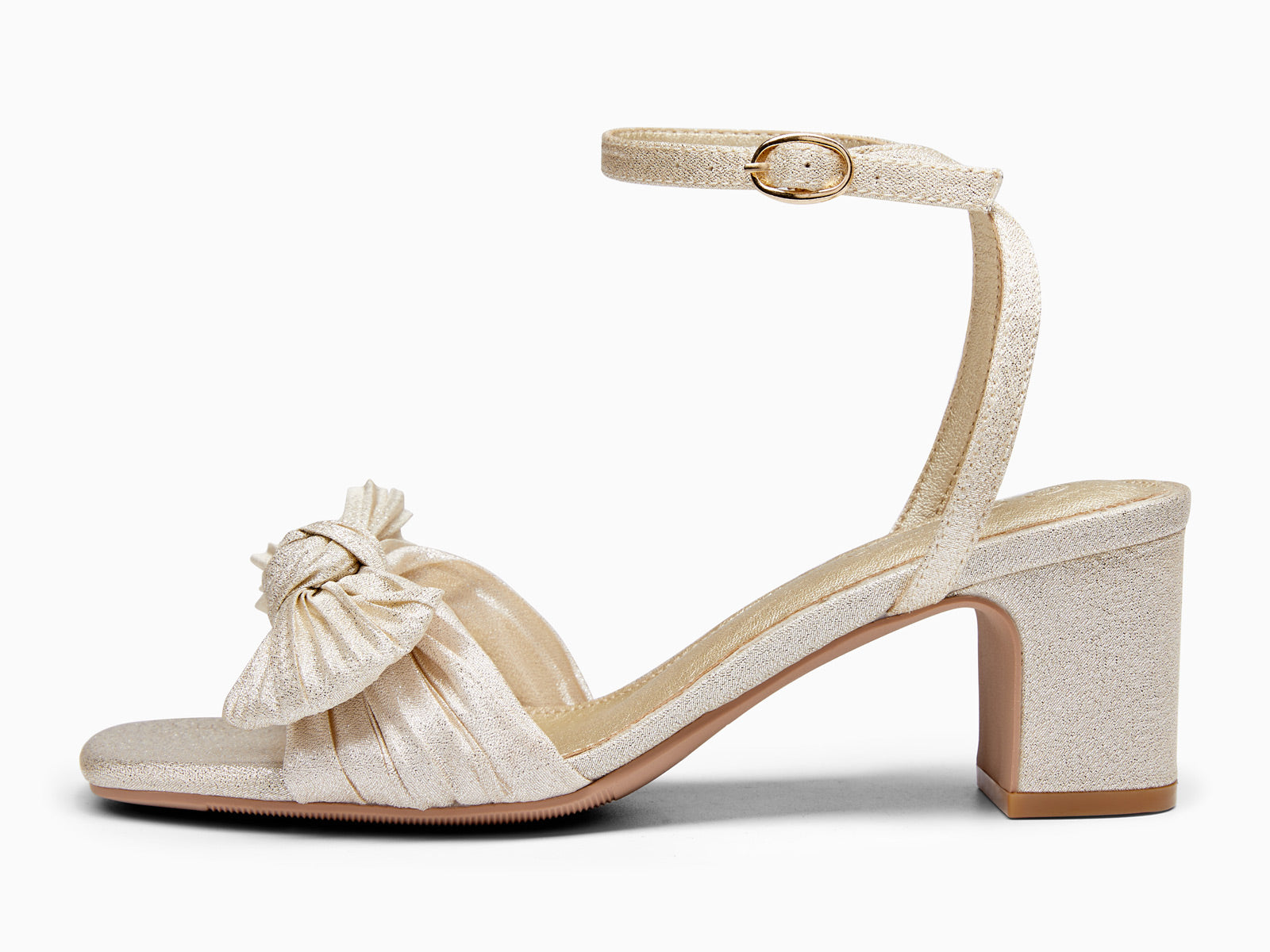 Coutgo Womens Champagne Pleated Bow Sandals