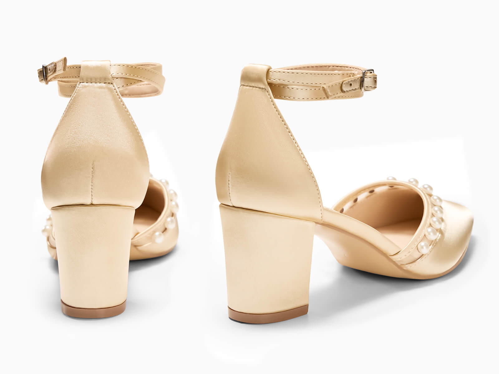 Coutgo Womens Champagne Gold Pearl Chunky Heels