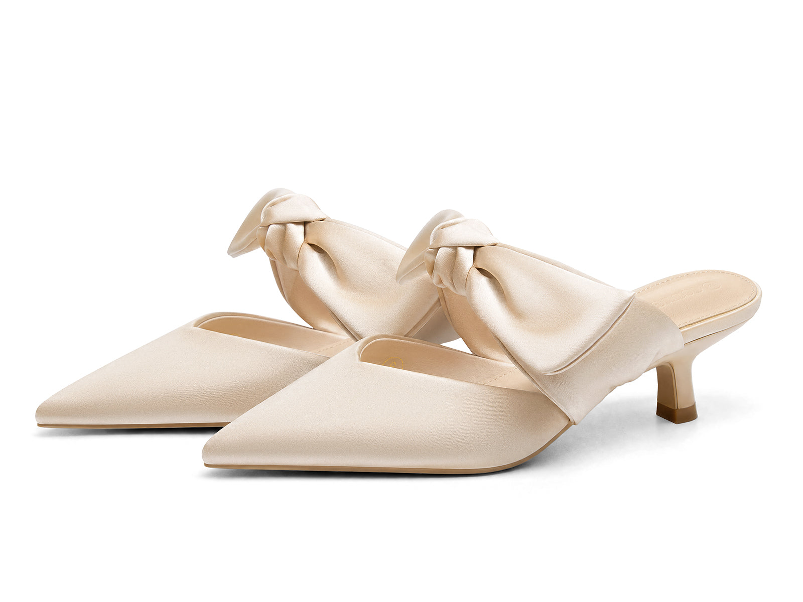 Coutgo Women's Champagne Kitten Bow Strap Heels