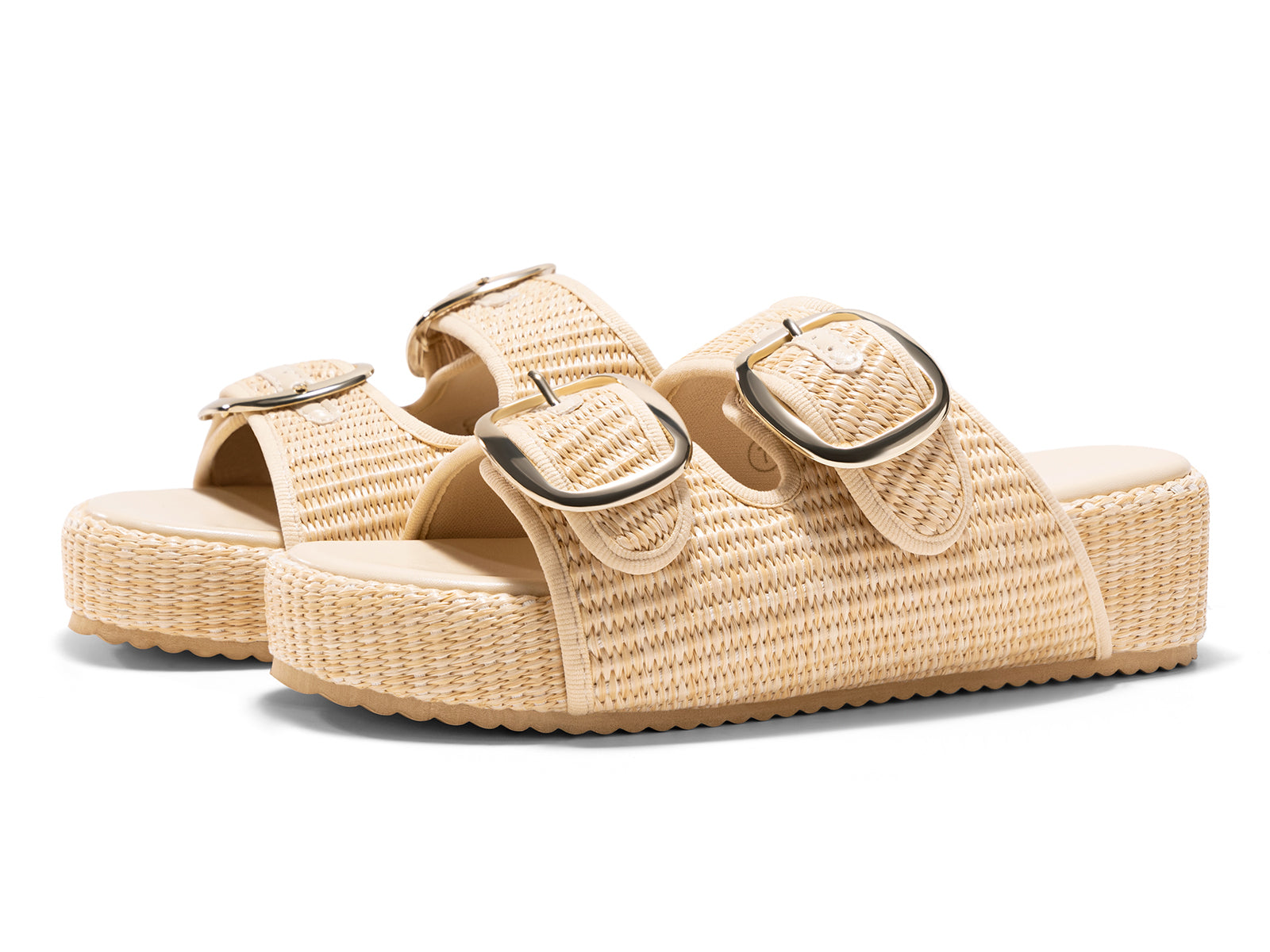 Coutgo Womens Apricot Platform Raffia Sandals