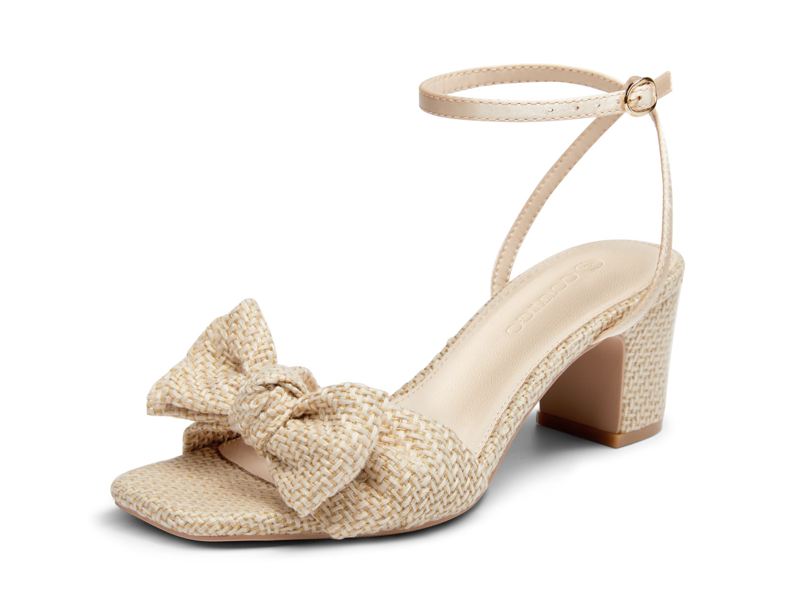 Coutgo Womens Apricot Raffia Pleated Bow Sandals