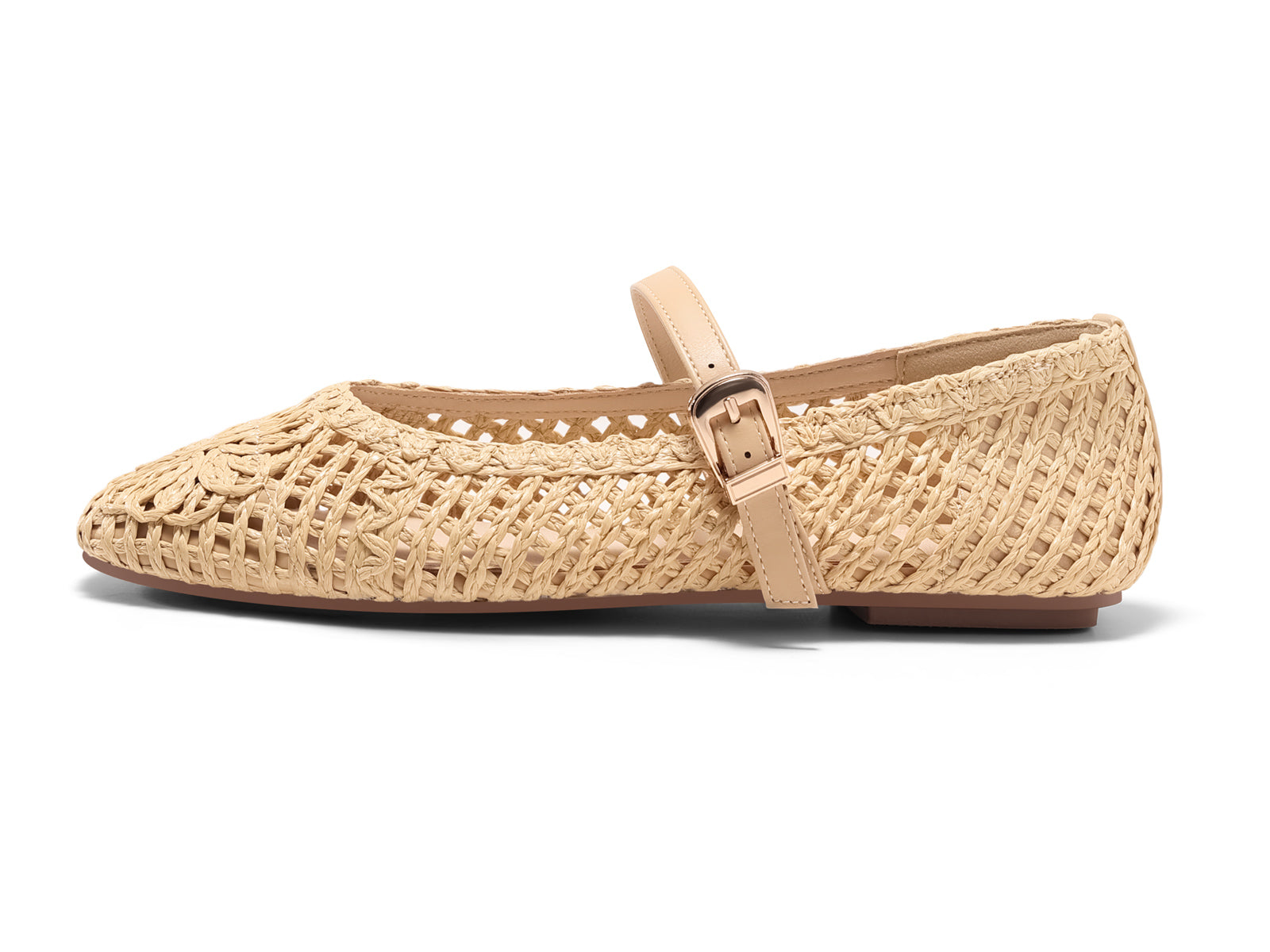 Coutgo Womens Mary Jane Apricot Woven Flats