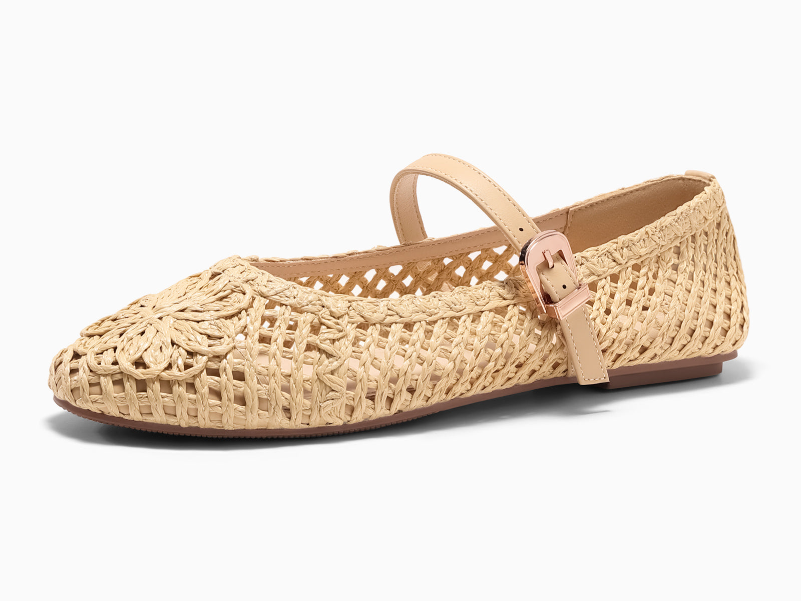 Coutgo Womens Mary Jane Apricot Woven Flats