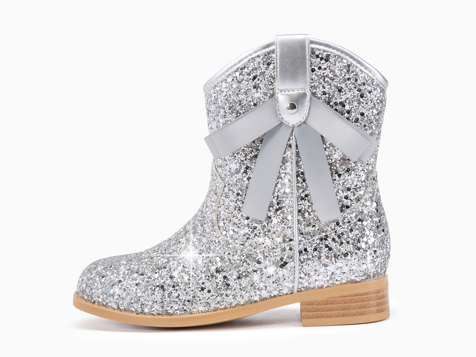 Coutgo Girls Silver Glitter Cowgirl Bow Boots