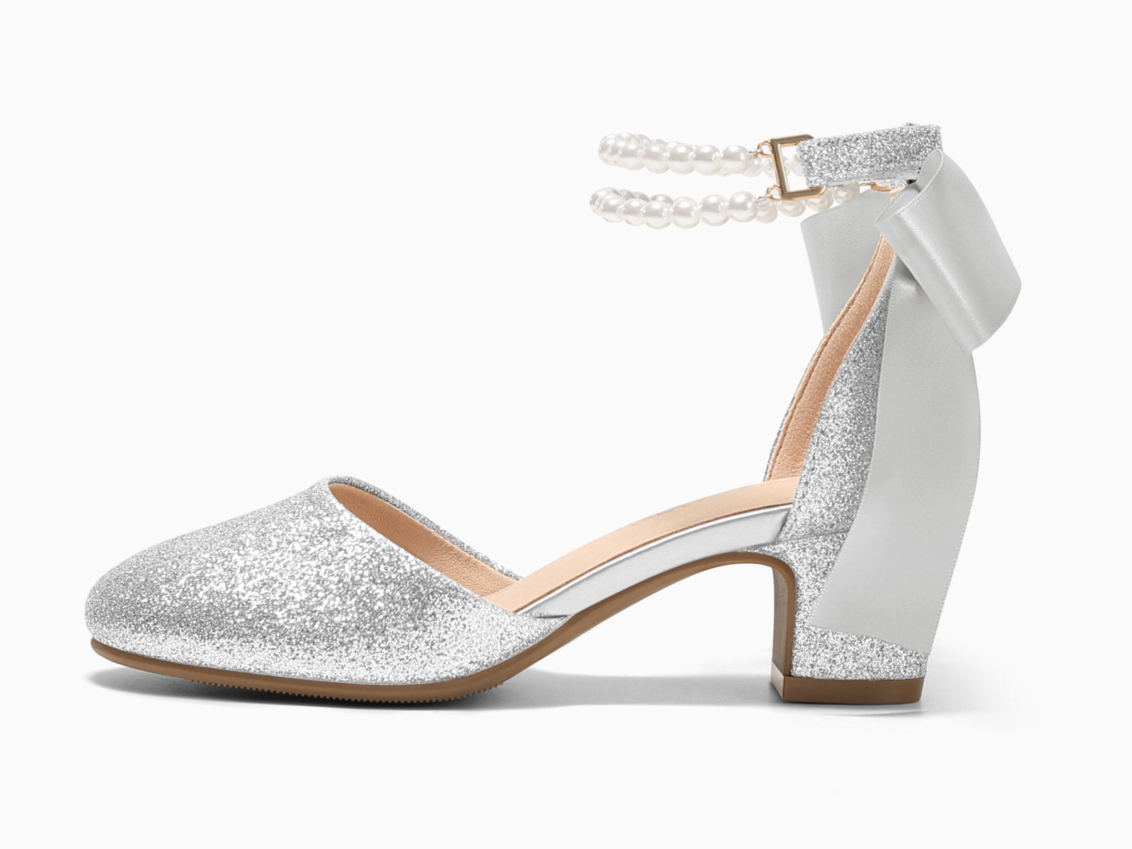 Coutgo Girls Sliver Glitter Bow Pumps