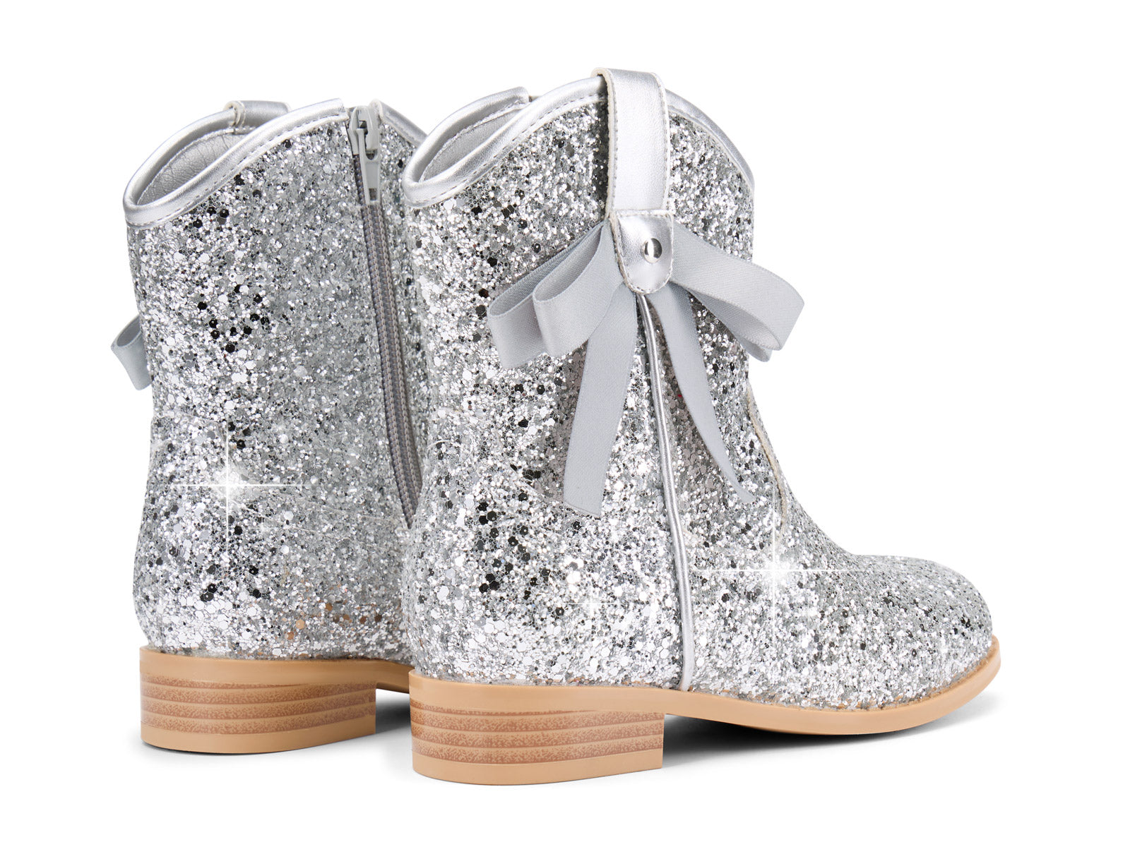 Coutgo Girls Silver Glitter Cowgirl Bow Boots