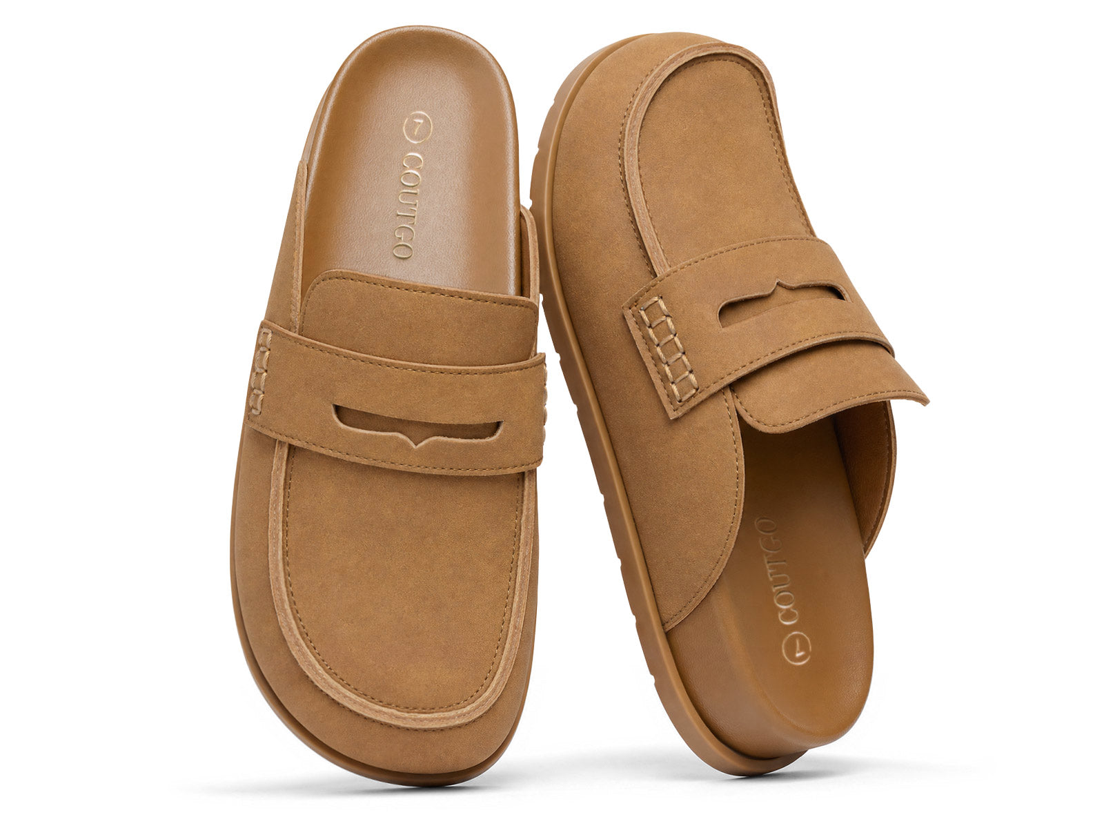 Coutgo Women Brown Suede Platform Mules