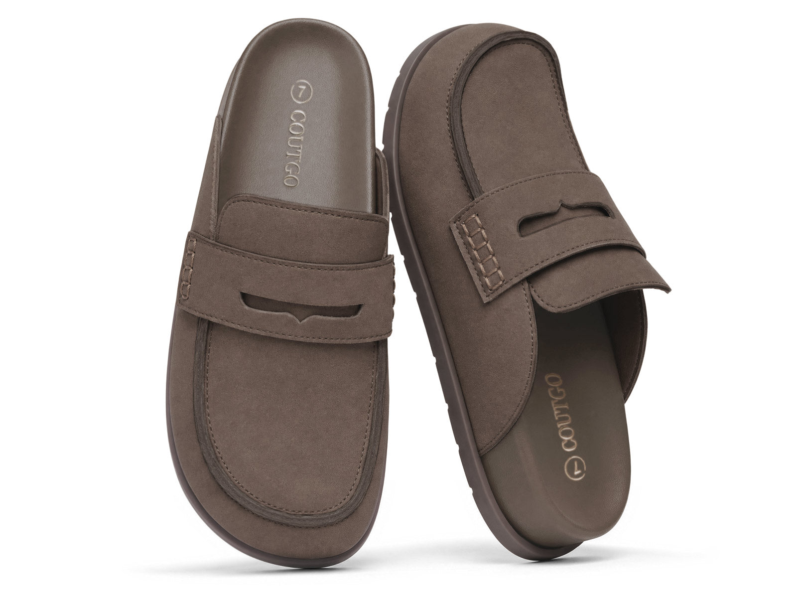 Coutgo Women Coffee Suede Platform Mules