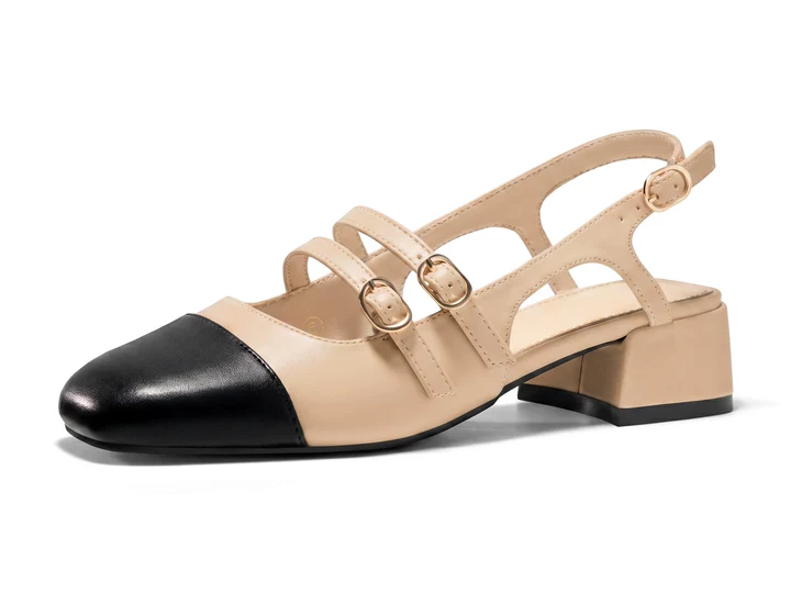 Coutgo Womens Black & Khaki Pu Mary Jane Heels