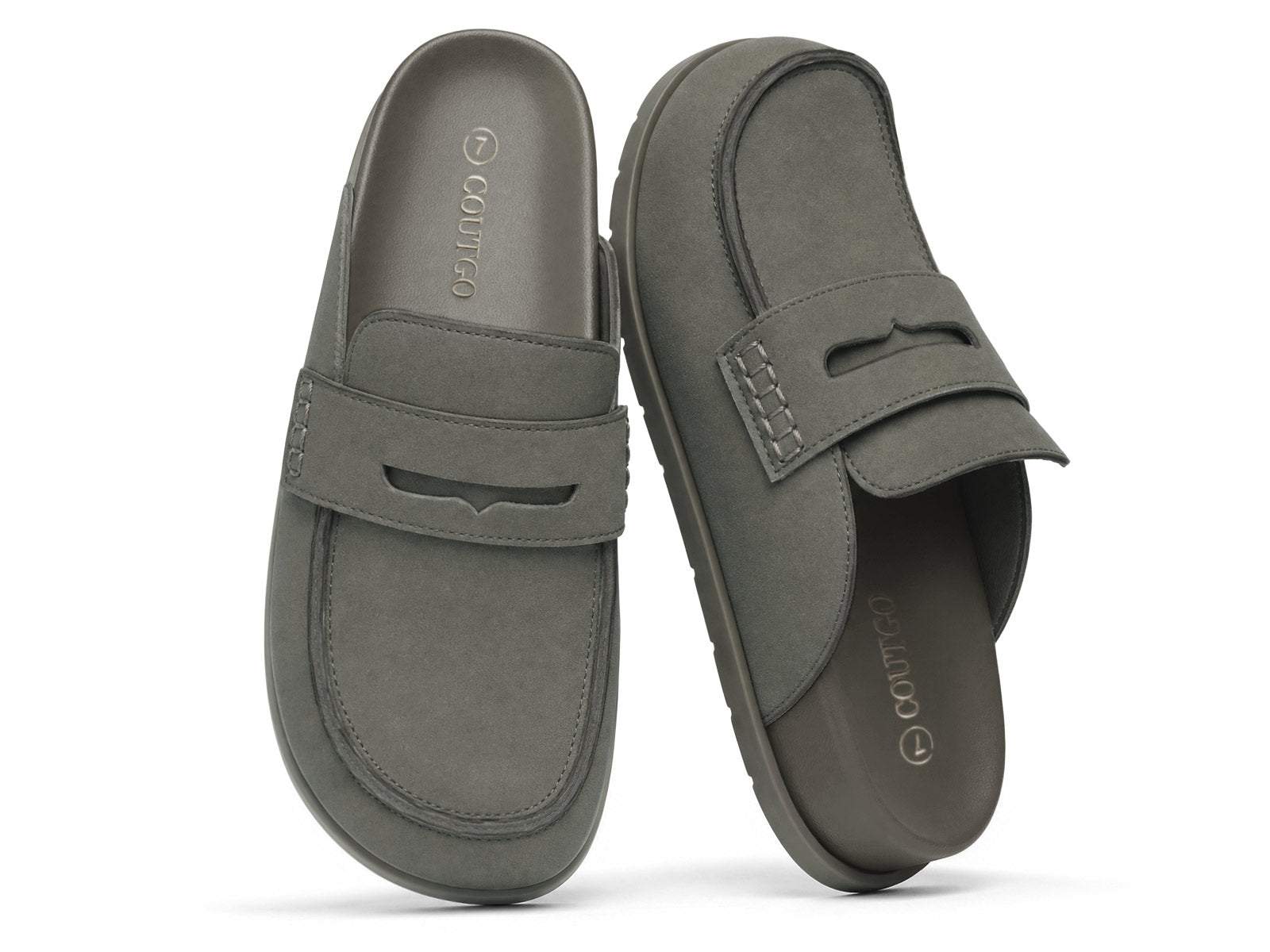 Coutgo Women Dark Grey Suede Platform Mules
