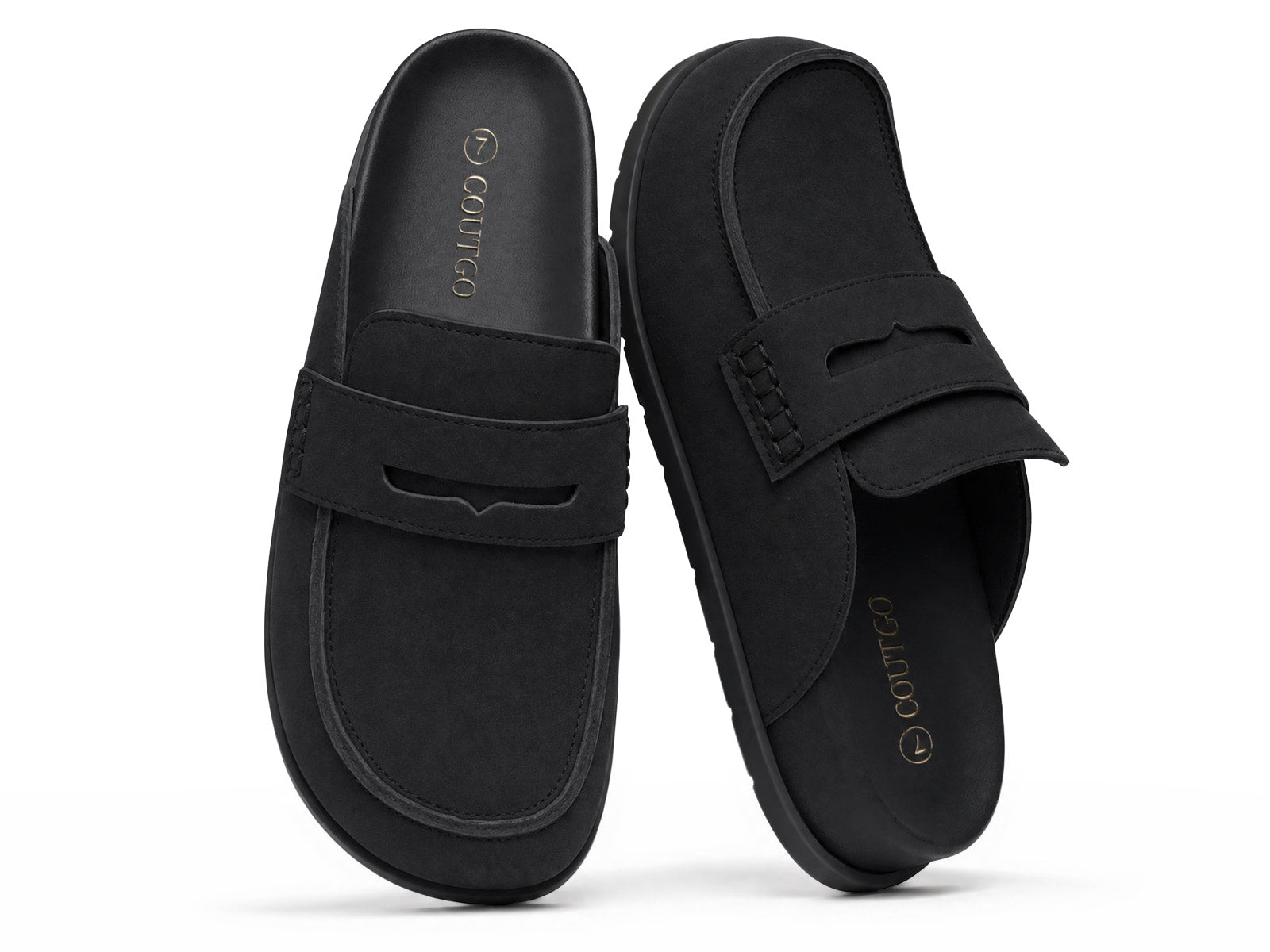 Coutgo Women Black Suede Platform Mules