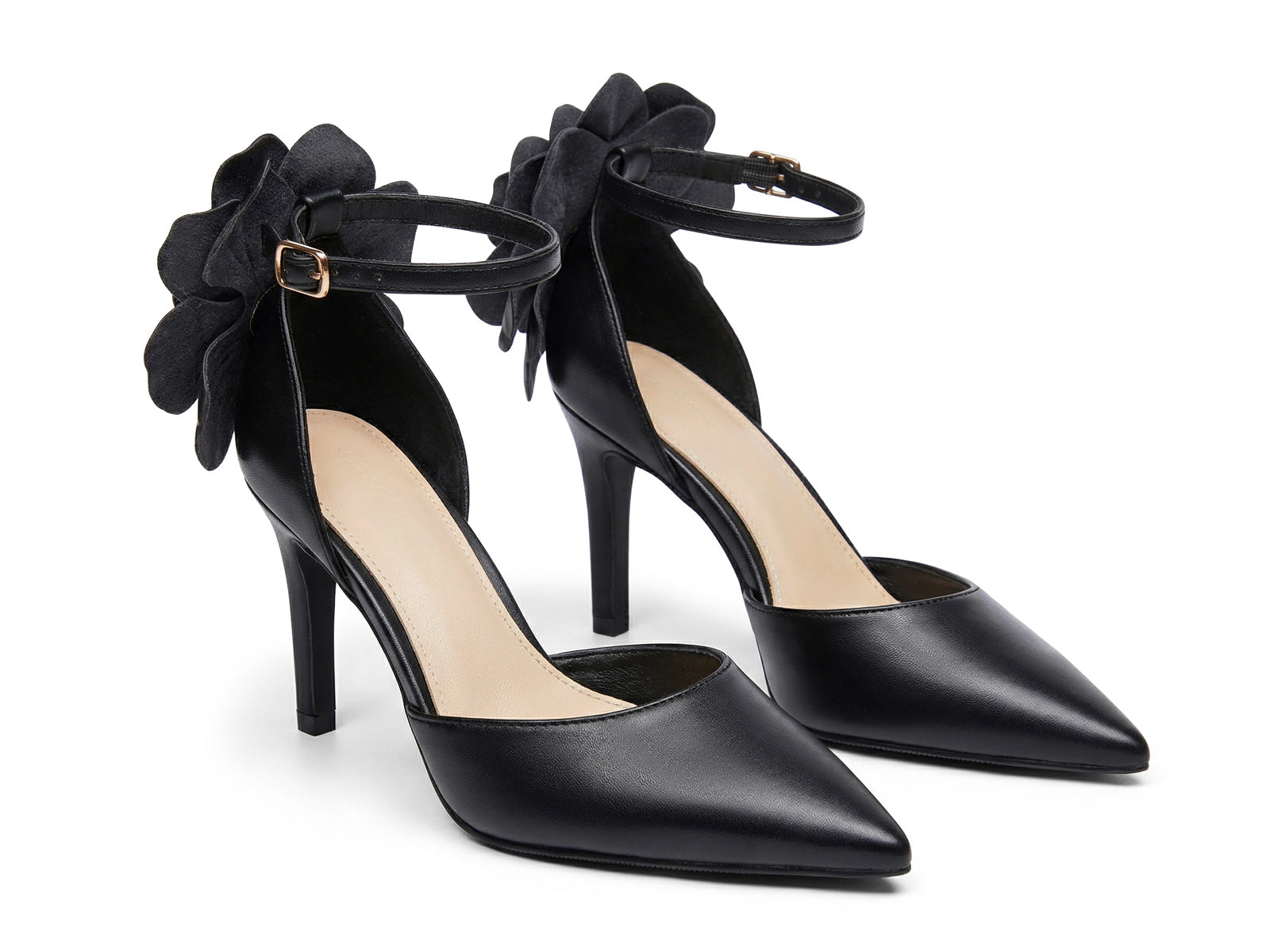 Coutgo Women's Black Closed Pointed Toe Heels