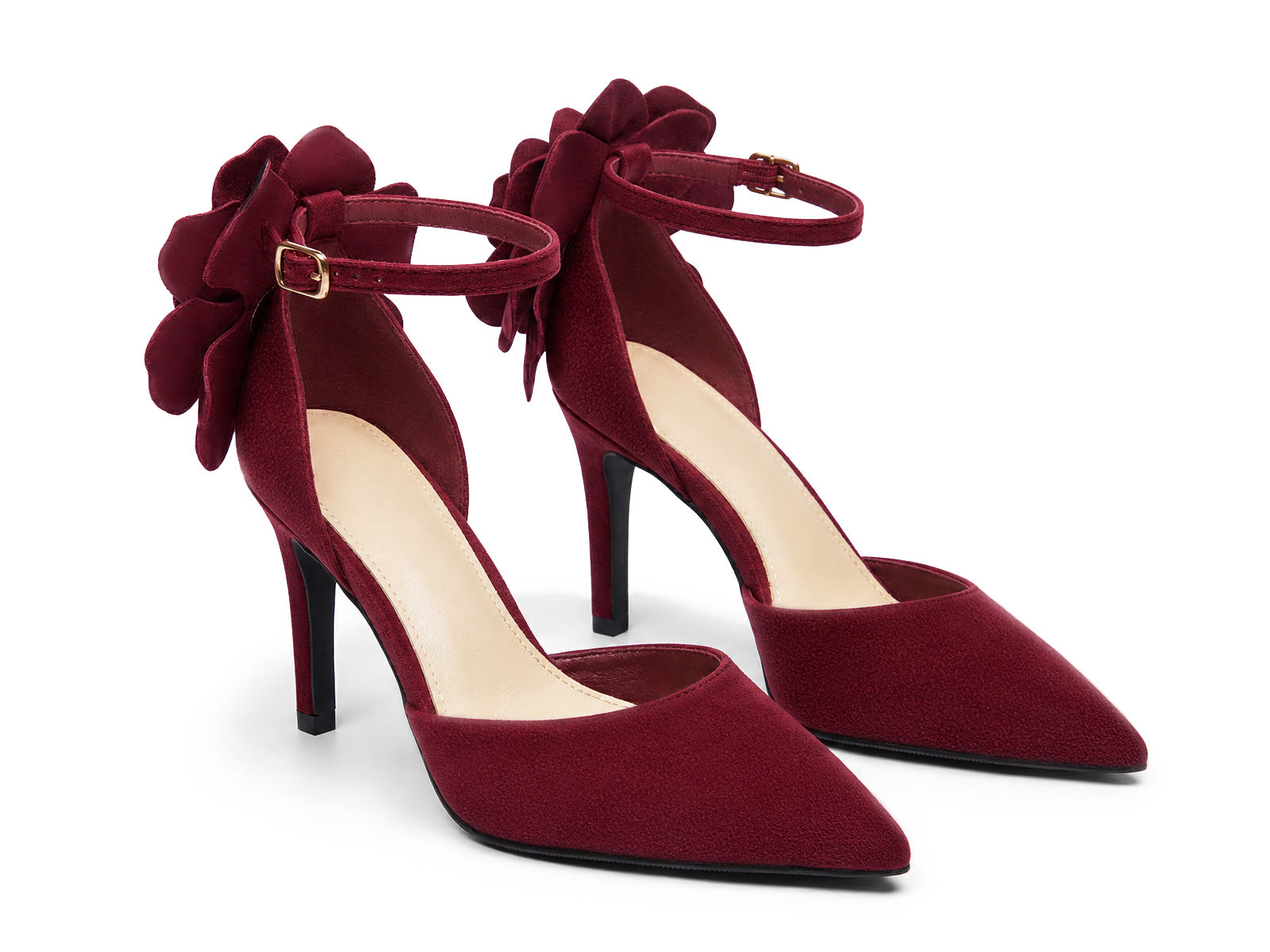 Coutgo Women's  Burgundy Closed Pointed Toe Heels
