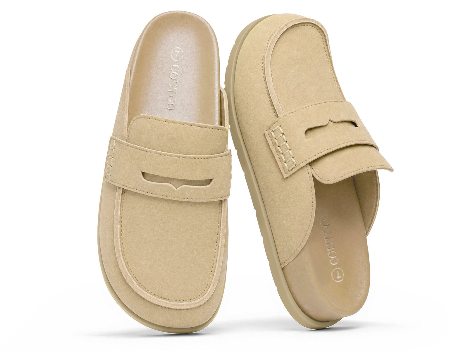 Coutgo Women Khaki Suede Platform Mules