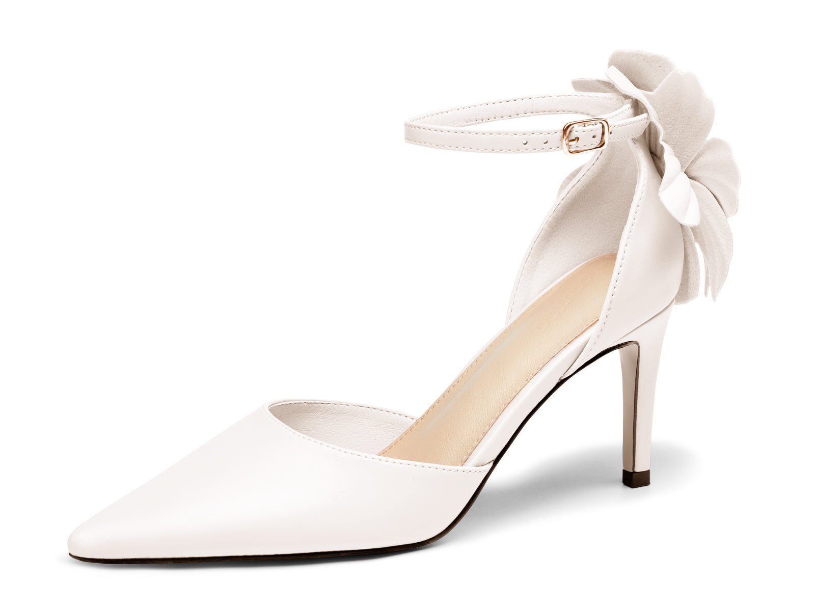Coutgo Women's  Cream White Closed Pointed Toe Heels