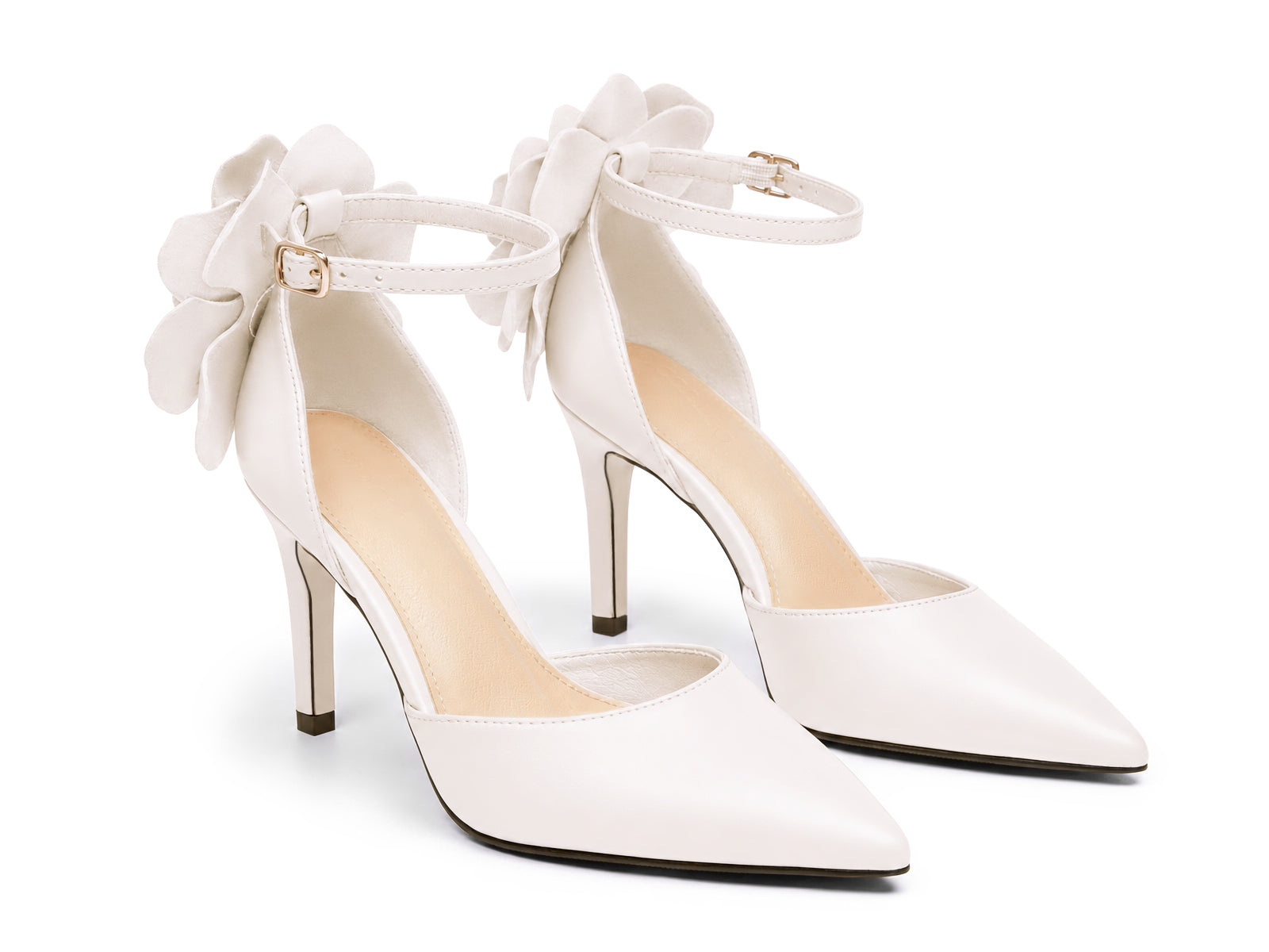 Coutgo Women's  Cream White Closed Pointed Toe Heels