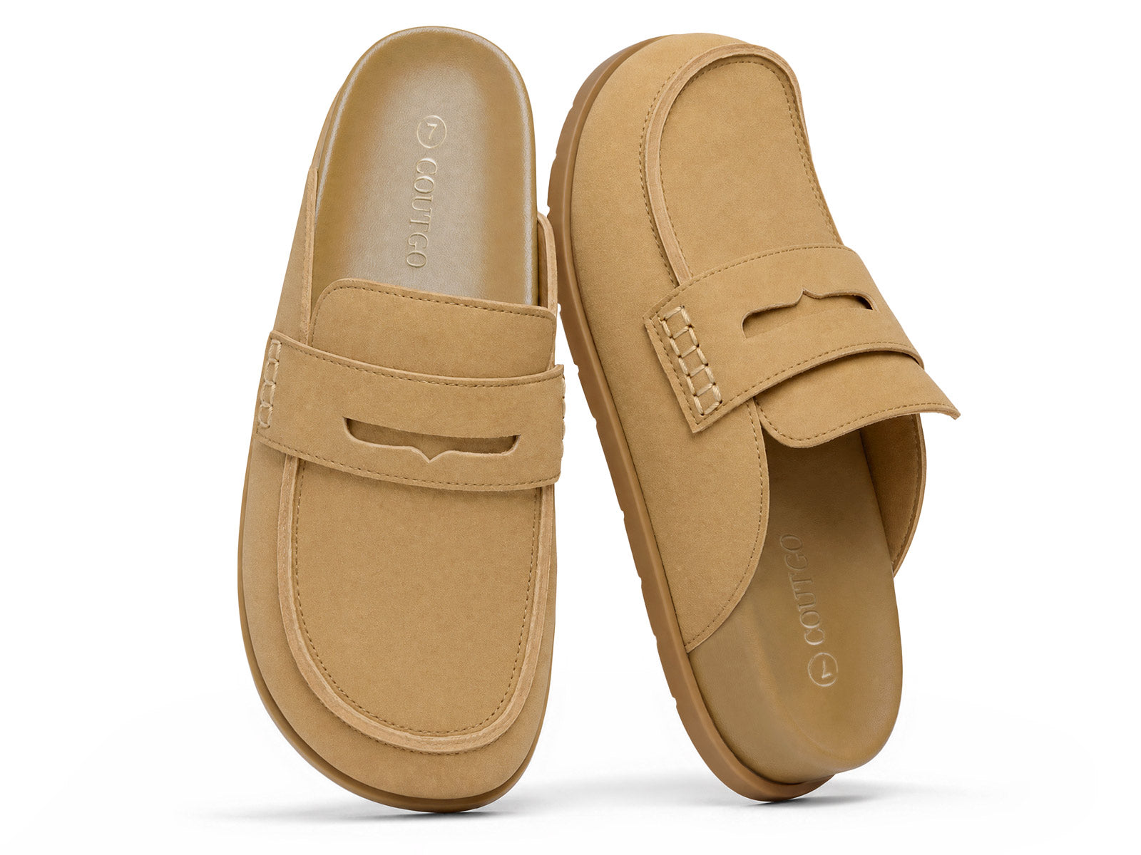 Coutgo Women Camel Suede Platform Mules